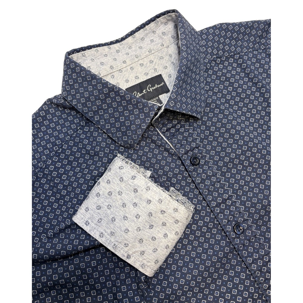 Robert Graham L/S Button Up Flip Cuff Shirt Navy  Geometric Diamond Men's M